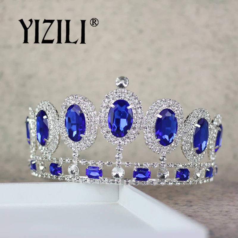YIZILI, синий, большой кристалл, ужин, королева, король, Корона невесты, украшение для волос, украшение для волос, платья для девочек с цветочным узором, аксессуары для выступлений, C039