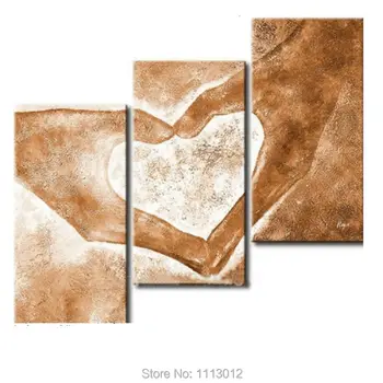 

Hand Painted Hands Love Heart Modern Abstract Oil Painting On Canvas 3 Piece Wall Art Picture Decoration Home Set
