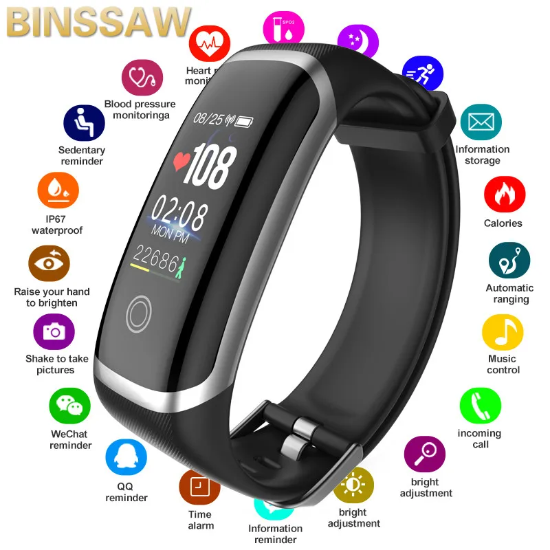 

BINSSAW New Smart Bracelets Men's Waterproof Smart Watches Heart Rate Fitness Tracker Wristband Sports Wrist Watch IOS Android