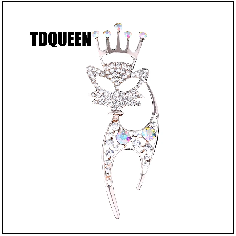 

TDQUEEN Crown Cat Rhinestone Brooches For Women Safety Collar Scarf Pins Jewellery Christmas Gift Golden Silver Beautiful Broach