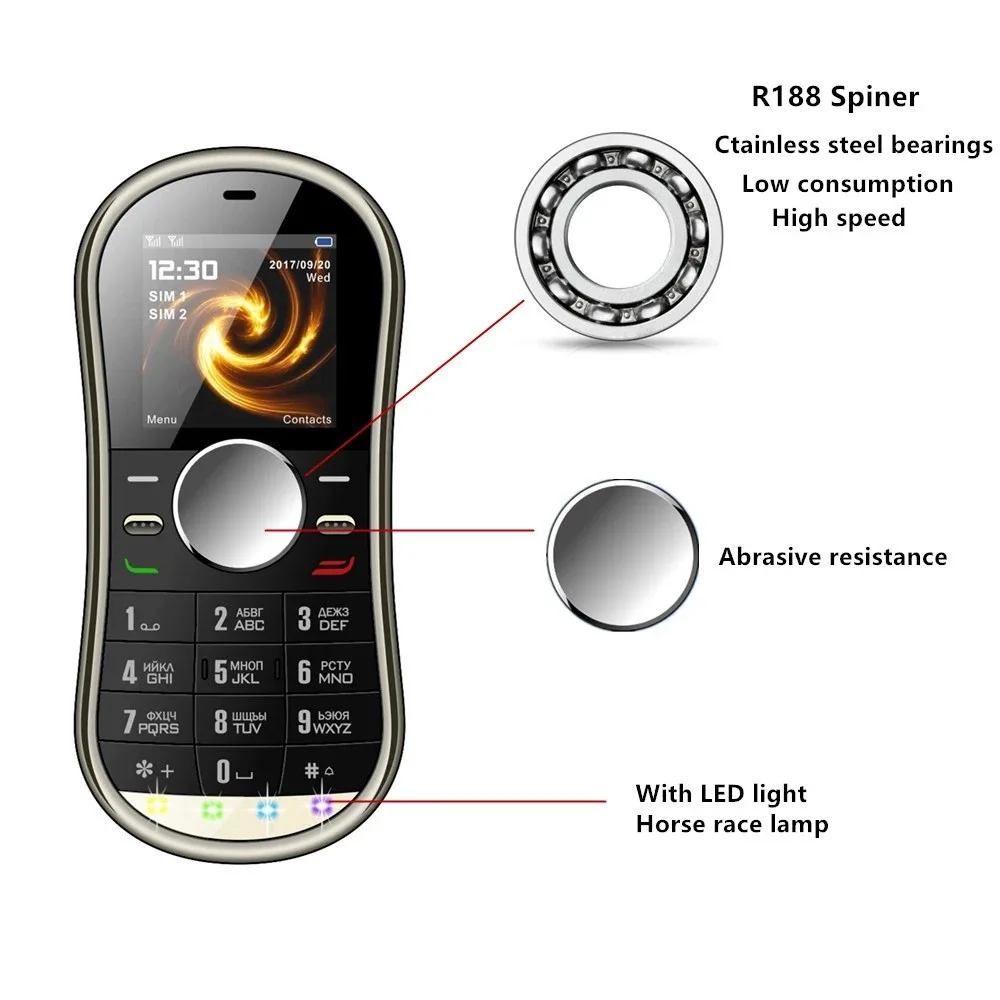 S08 Спиннер Мобильный телефон 1,3 дюймов две sim-карты GPRS Bluetooth FM радио Ручной Спиннер мобильный телефон с русской клавиатурой