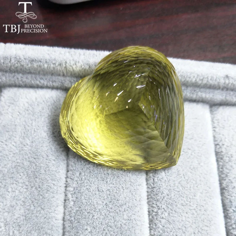 Tbj ,Natural Lemon quartz 196.85ct big heart shape in bird nest cutting,bralliant cutting loose gemstone for gold jewelry