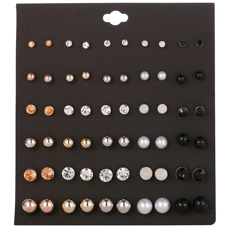 

OATHYAN 30 Pairs/set Fashion Round Rhinestone Crystal Stud Earrings Set For Women Jewelry Ladies Ball Pearl Earring Gift Brincos