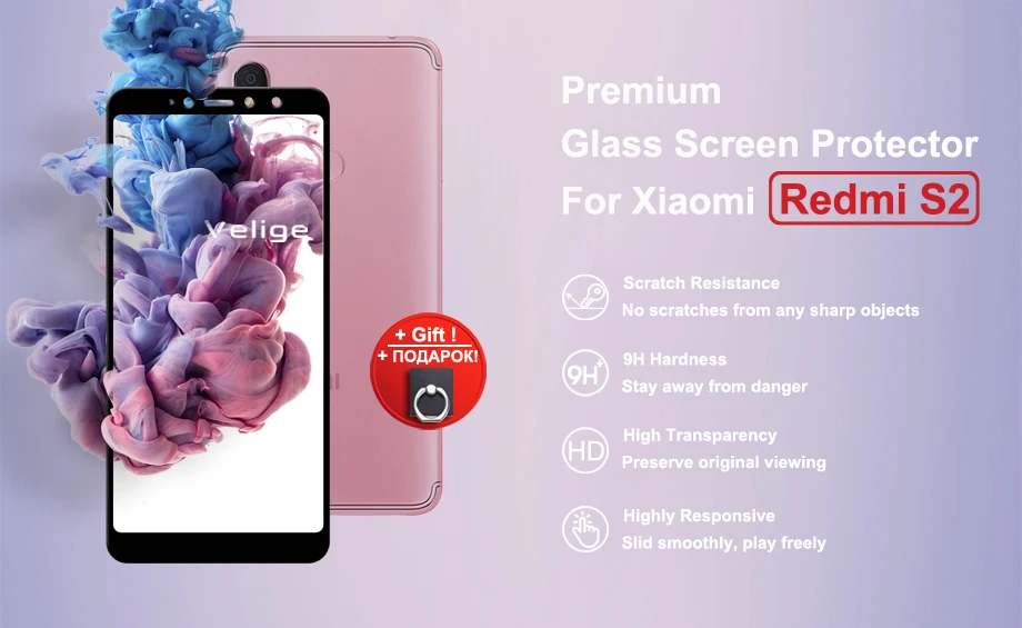 2 Pack Velige Screen Protector For Xiaomi Redmi S2 Xiomi Redmi S 2 Tempered Glass Full Cover 9H 2.5D Safety Glass Film (5)