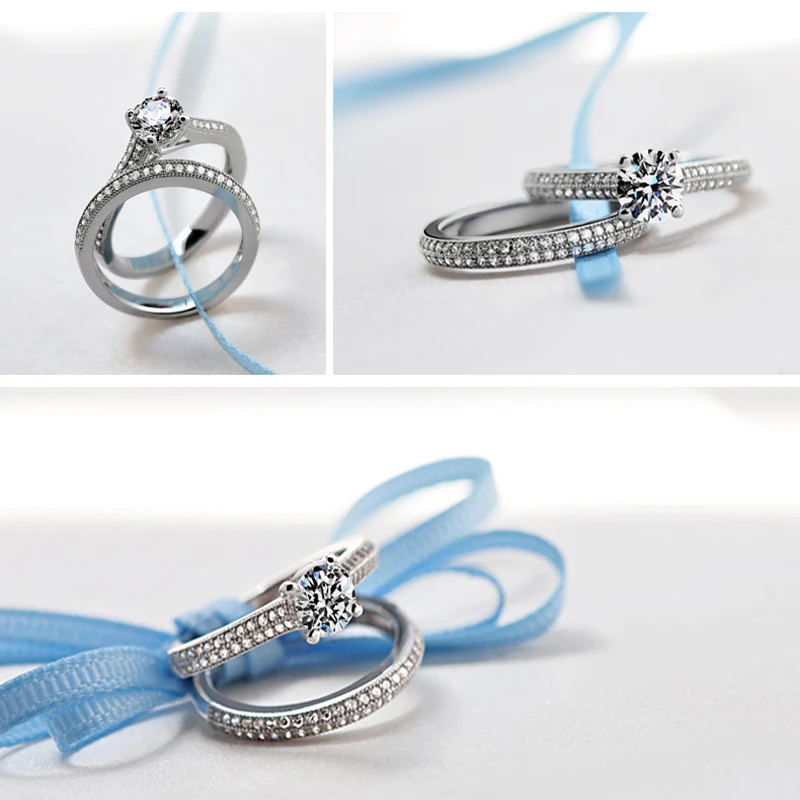 2 шт Твердые 925 стерлингового серебра Свадебные кольца набор, обручальные кольца для женщин, пара 925 серебряных колец женское кольцо argent 925