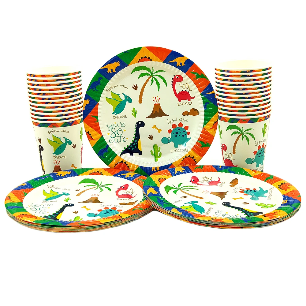 Vaisselle De Fete A Theme De Dinosaure 24 Assiettes A Dessert Et 24 Tasses Et Verres Fournitures De Fete Nouveau Service De Table Pour Anniversaire D Enfants 48 Pieces Aliexpress