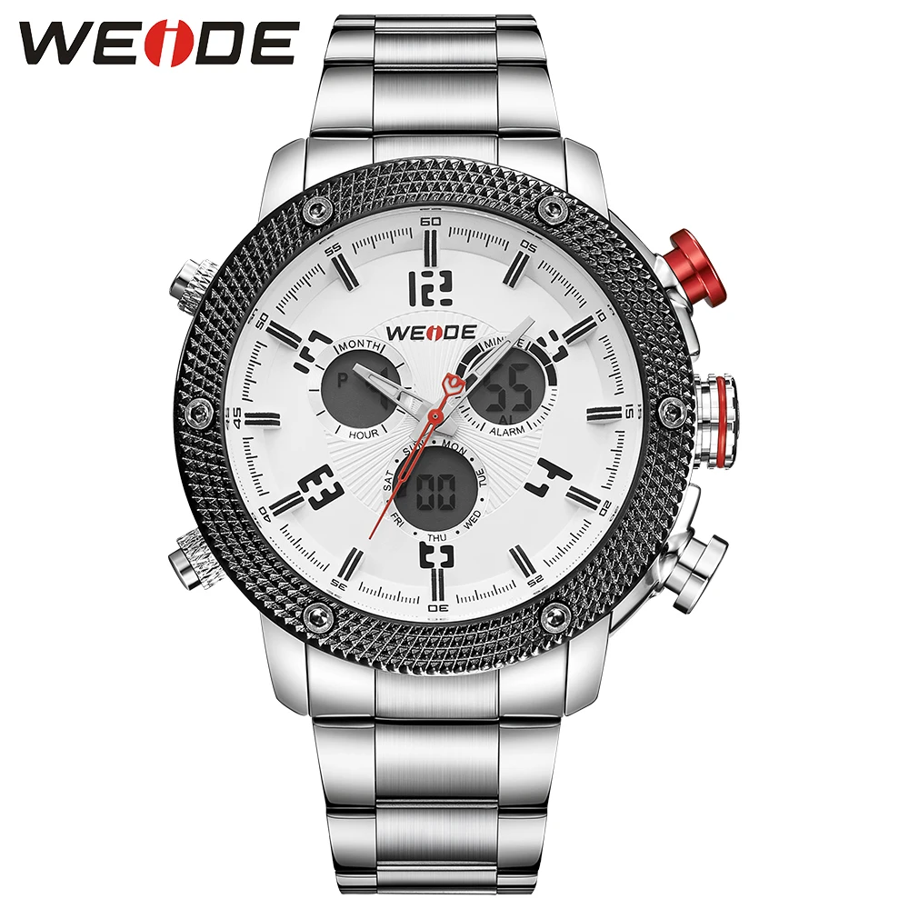 

WEIDE Casual luxury genuin Watch Men Quartz Digital Auto DateAlarm Waterproof Clock Relojes Double display Multiple Time Zone