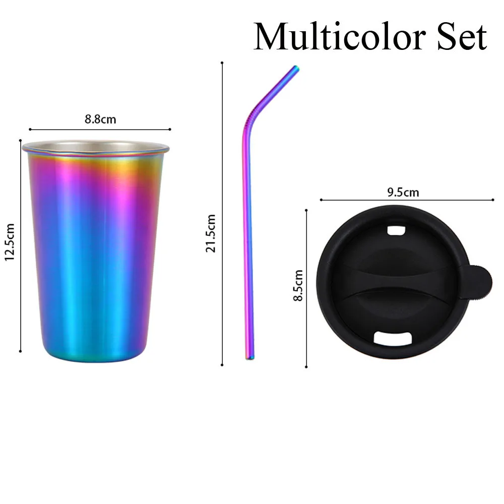 500 мл разноцветные кофейные кружки, металлическая соломинка, многоразовый стакан, Кружка для отдыха на природе, путешествий, для питья, сока, чая, пива, чашки для кухни - Цвет: Multicolor Set