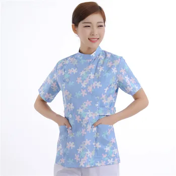 

New Women Medical Scrub Sets Nurse Hospital Uniforms Dental Clinic Beauty Salon Short Sleeve Flower Printing Medical Scrubs