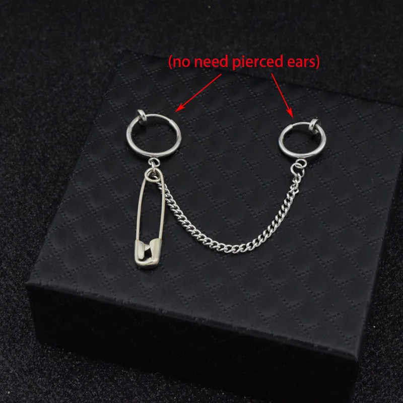 Pin Chain Pendant Stainless Steel Stud Earring 7