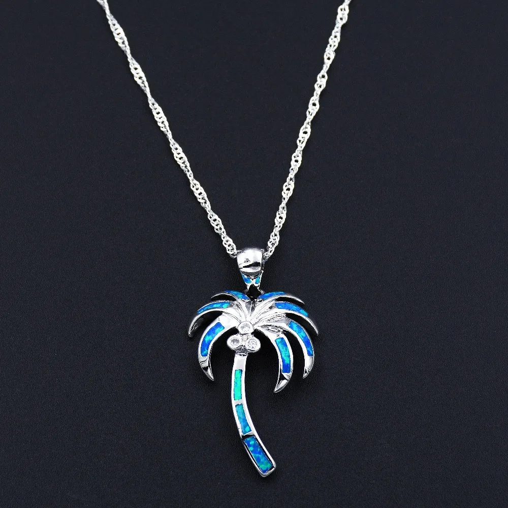 

Trendy Blue / White Fire Opal Palm Tree Pendant Necklace for Gift