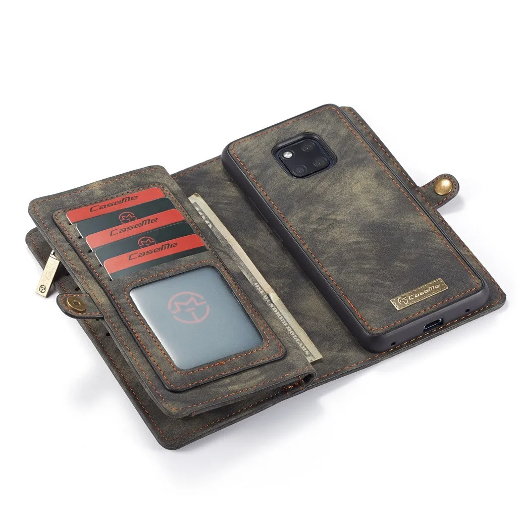 Для HUAWEI Mate20 Pro CASEME 2-в-1 12 слотов для карт на молнии, кошелек для монет, кожаный чехол Multi с отделением для карт чехлы для телефонов в стиле ретро из искусственной кожи чехол