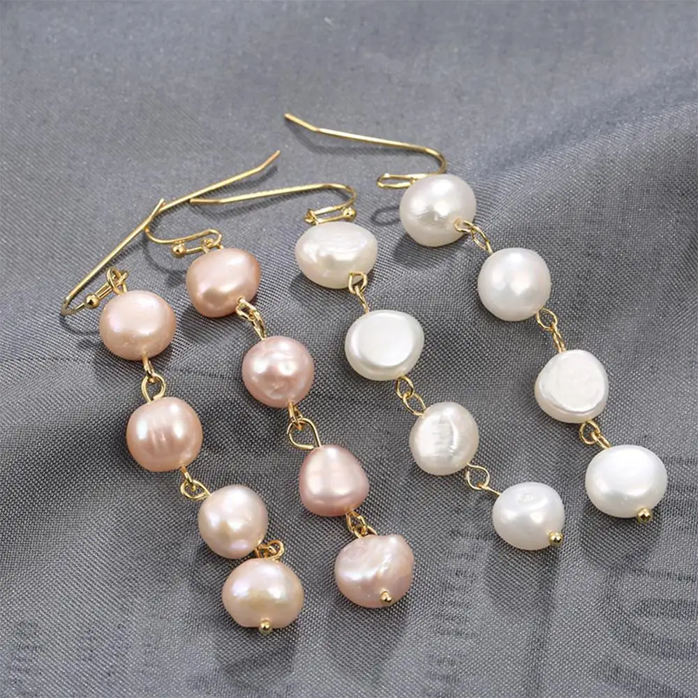 

SEVEN GIRL Handmade Long Drop Earring Natural Freshwater Pearl Earrings For Women Wedding Party Fine Jewelry Women's Gift