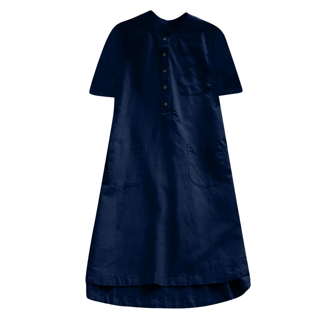 

JAYCOSIN Summer Dress 2019 Plus Size Female Vintage Short Sleeve Loose Large Size Solid Color Cotton Button Dresses Vestido