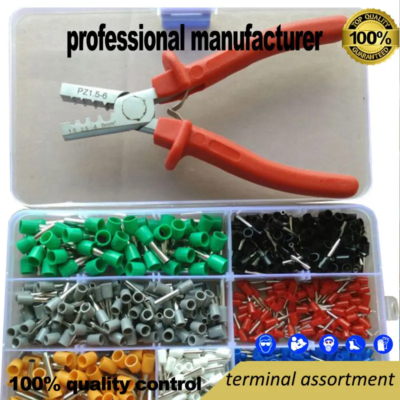 

terminal assortment kit for PZ1.5-6 tubular terminal clamp / crimping pliers + matching 600 sets of casing type cold-pressed