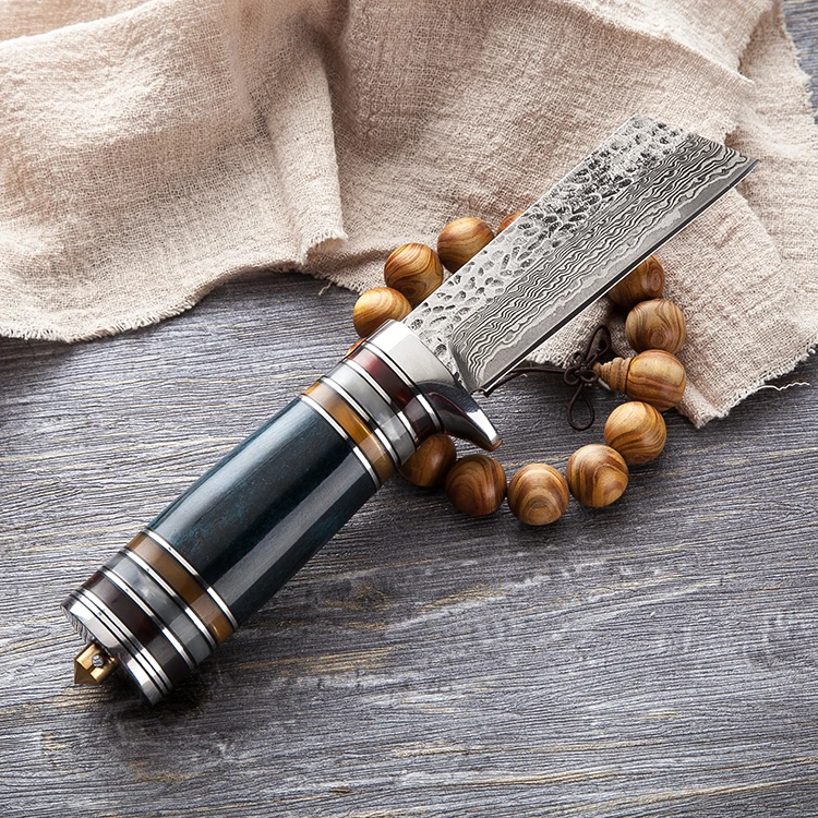 Новинка! 100 мм длина лезвия дамасский японский нож универсальный нож для овощей фруктов с верблюжьей костью+ цветная каменная ручка