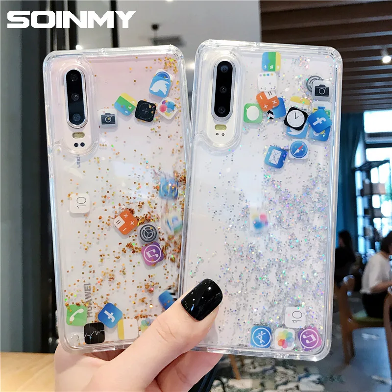 

Dynamic quicksand Phone Case For Huawei p30 pro Liquid case Glitter Transparent Cover for Huawei p20 pro Nova4 Honor V20 case