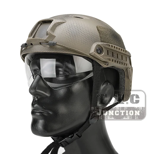

Emerson Tactical Airsoft Fast Helmet Bump Jump BJ Type Combat Lightweight Modular OPS Helmet w/ Flip Down Visor + Side Rail