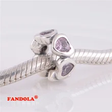 Подходит для Pandora талисманы браслеты сердце любовь Spacer Бусины с розовым фианитом 925 пробы серебряные ювелирные изделия