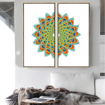 

SURE LIFE Abstract Symmetrical Peacock Feather Canvas Painting Poster And Print Wall Art Pictures Living Room Bedroom Home Decor
