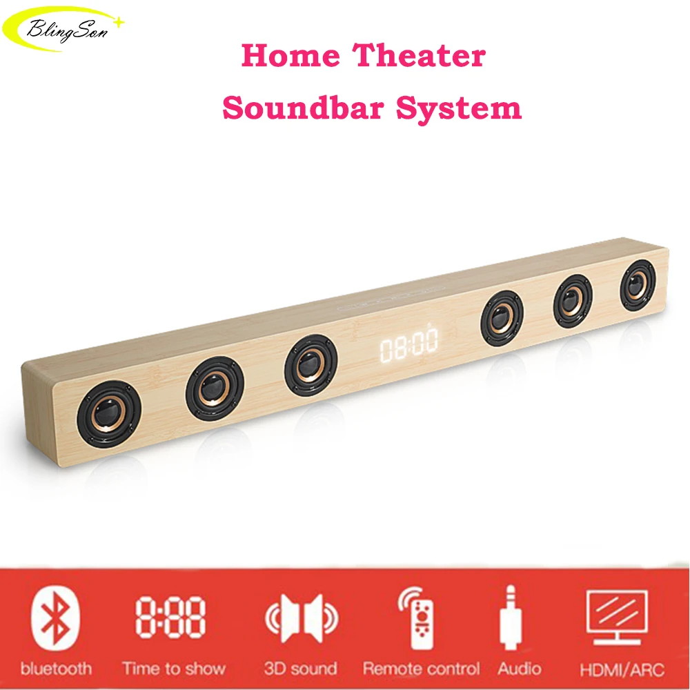 Wireless TV Soundbar Bluetooth Speaker 30W Sound Bar Hifi Stereo Sound Wooden Sound Bar with RCA AUX HDMI For TV Home Theater