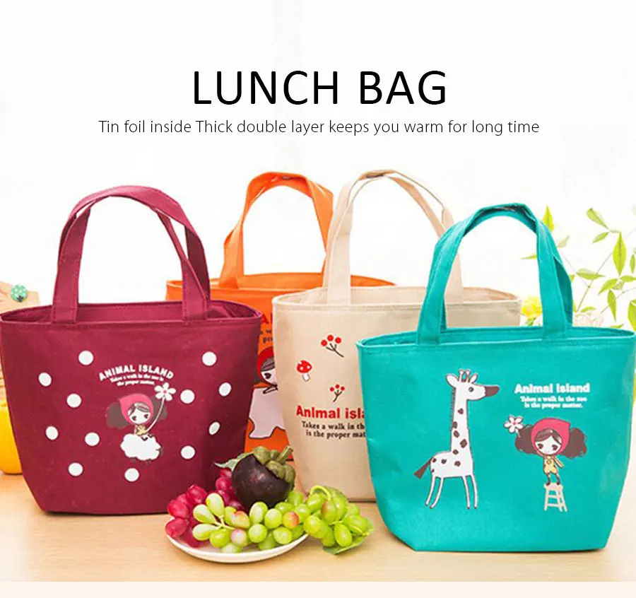 

Lightweight Cute Girl Hand-held Lunch Box Bag Canvas Cartoon Heat Preservation Insulated Lunch Bags Clutch Child Gift Bag Pouch