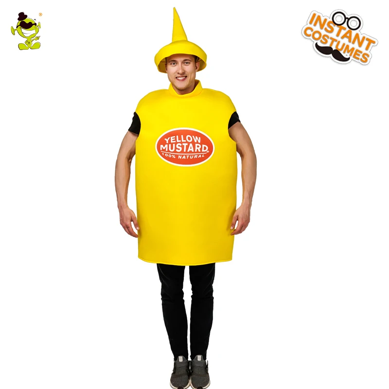 New Men's Yellow mustard Costume Adult's Yellow Funny Jumpsuit For Men