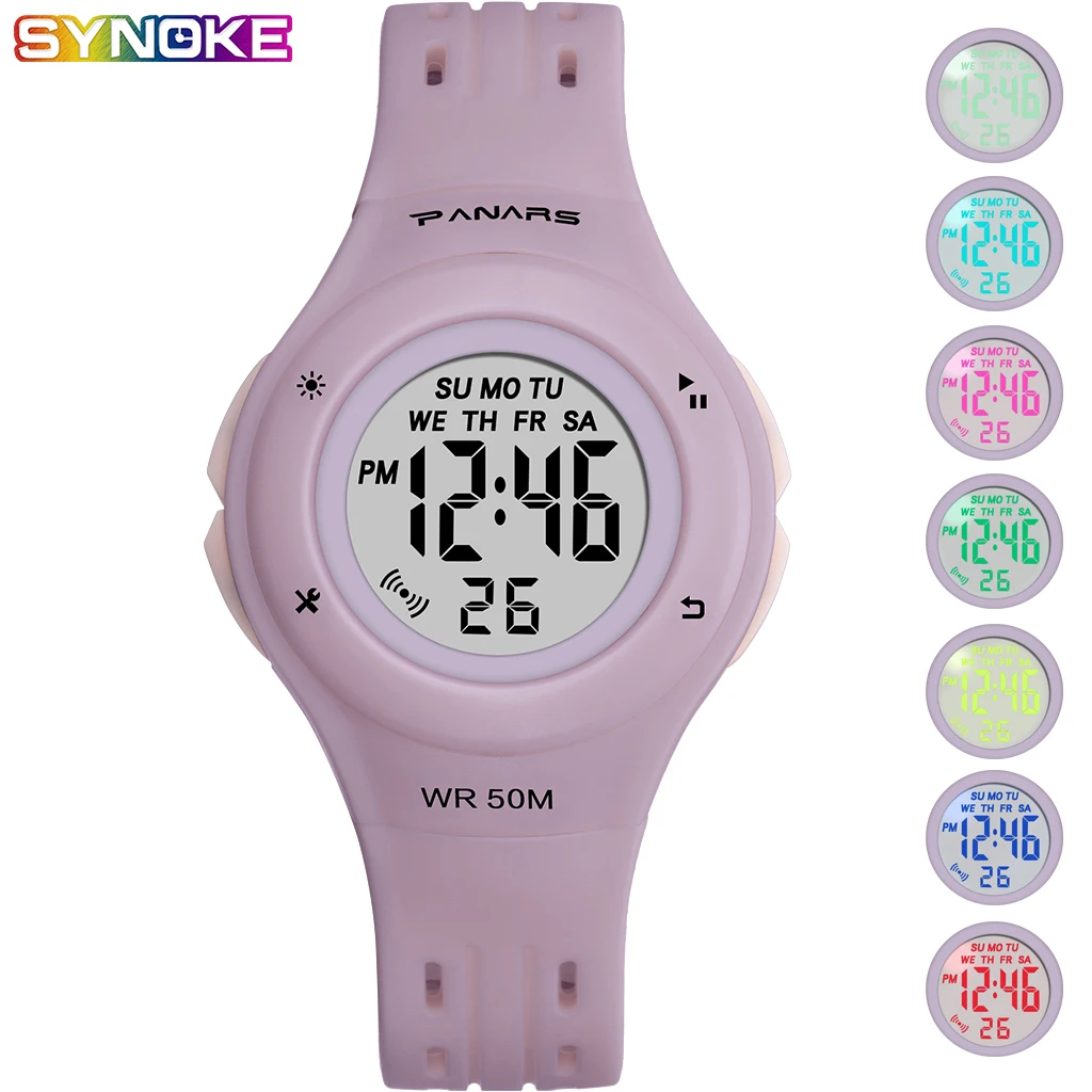 

SYNOKE Girl Digital Watches Sports Waterproof Multi Function Luminous Wrist Watches Candy Color Alarm Clock Stop Watch for Kids