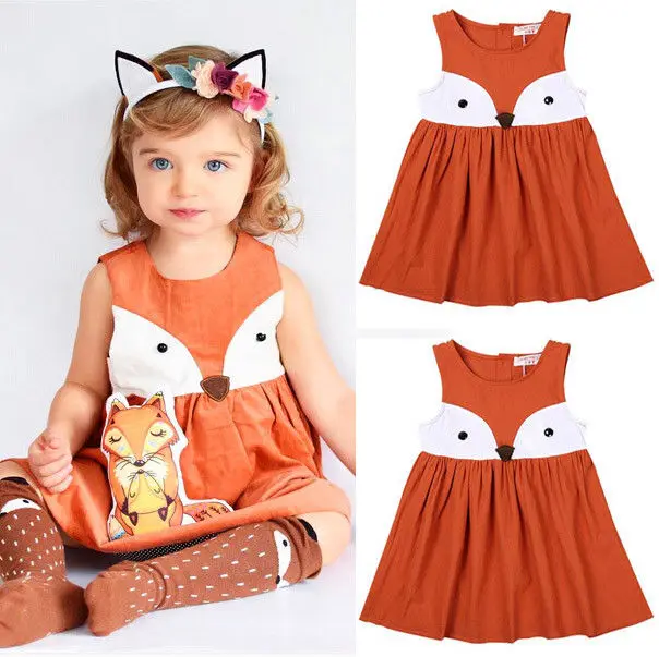 

Sleeveless Baby Girls Dresses Cute Toddler Kids Fox Dress Party Christmas Tutu Dresses