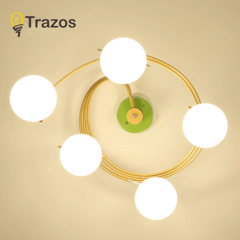 TRAZOS Мультфильм Led Детская люстра освещение для детской комнаты ткань абажур Люстра для мальчиков Спальня блеск для девочек Lustresa