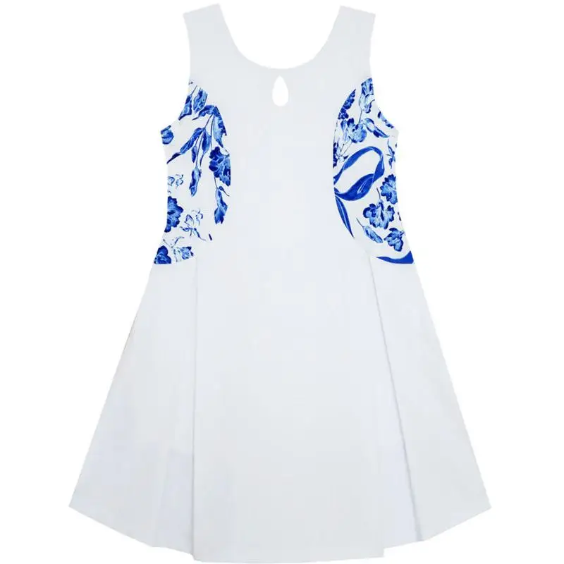 Sunny Fashion платья для девочек Цветок Девушка Платье Синий Белый Фарфор Цветочный