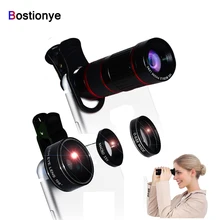 

Bostionye 18x telephoto Zoom 3 in 1 Lens Fisheye wide angle Macro Camera Lens Kit For iPhone Samsung Android phones 98%of models