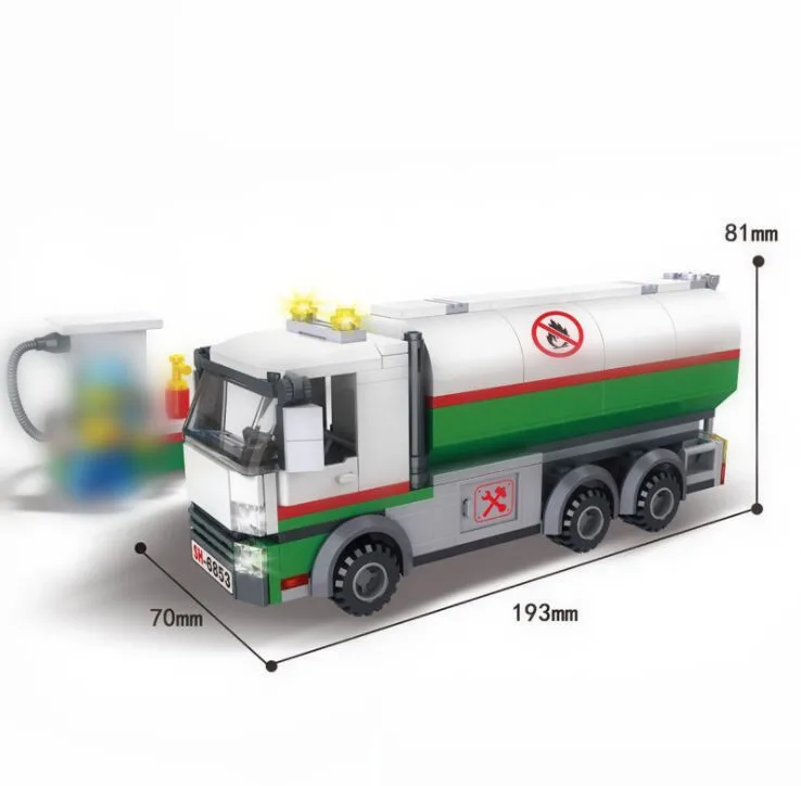 

6853 City Engineering Oil Tanker Tank Model Building Blocks set Car-styling Toys for children Compatible with brick 60016
