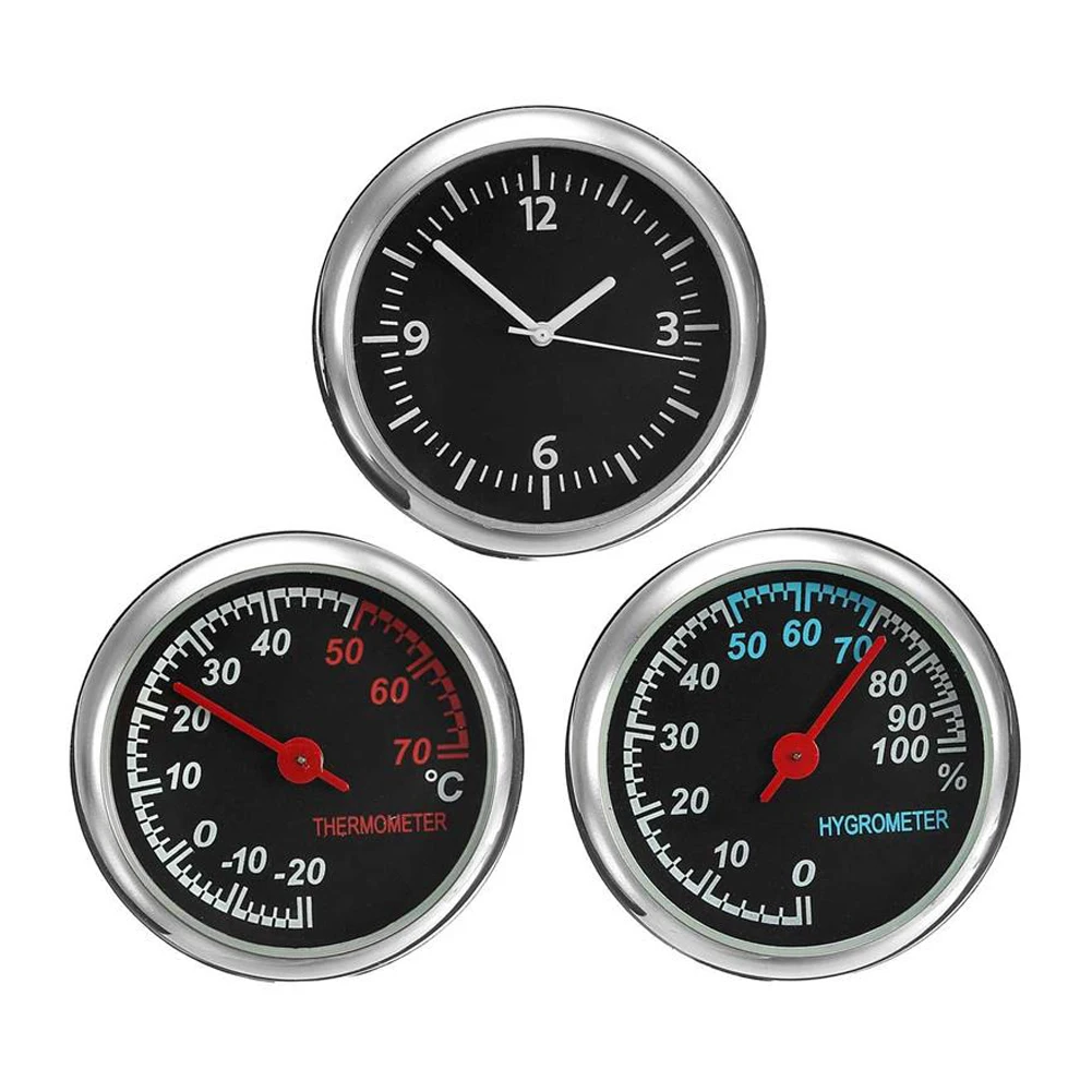 

3 in 1 Car Kit Mini Quartz Clock Thermometer Hygrometer Suit Delicate Car Kit Accessories 4cm/1.6inch