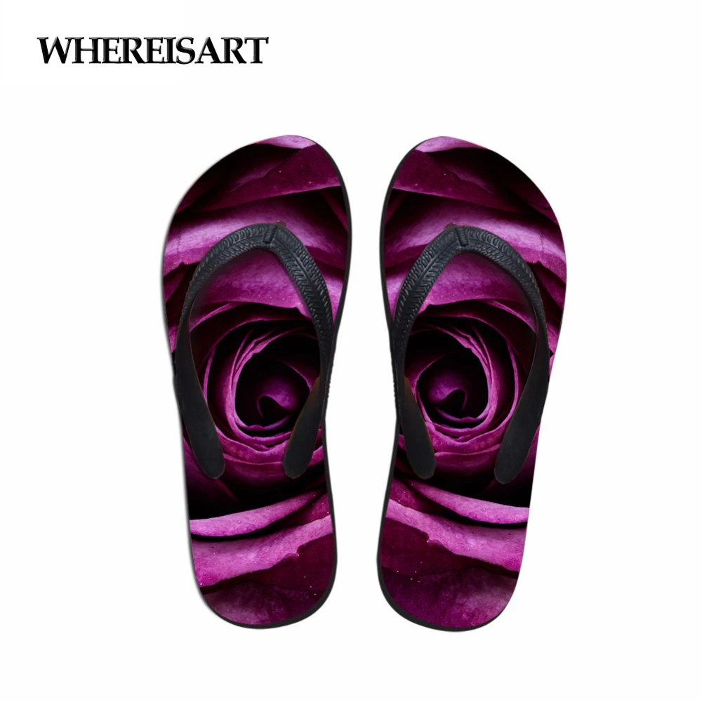 

WHEREISART Flowers Rose Woman Beach Flip Flops Summer Non-slip Slippers Flats Shoes Women Casual Sandals for Ladies Woman Girl