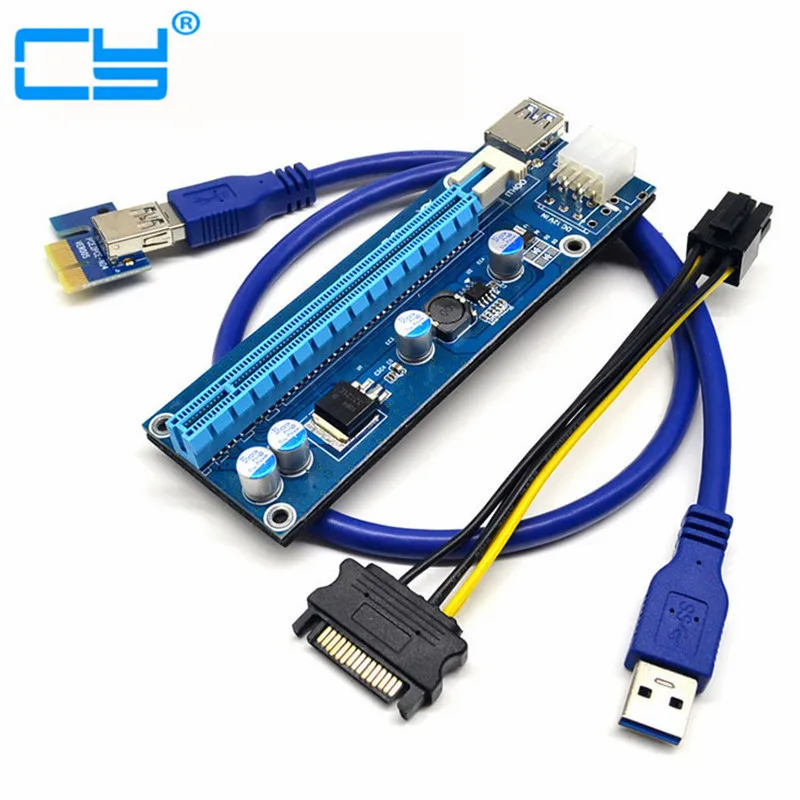 

PCI Express PCI-E Riser Card 1x to 16x USB 3.0 Data Cable SATA to 6Pin IDE Molex Power Supply for BTC Miner Machine 200Pcs/Lot
