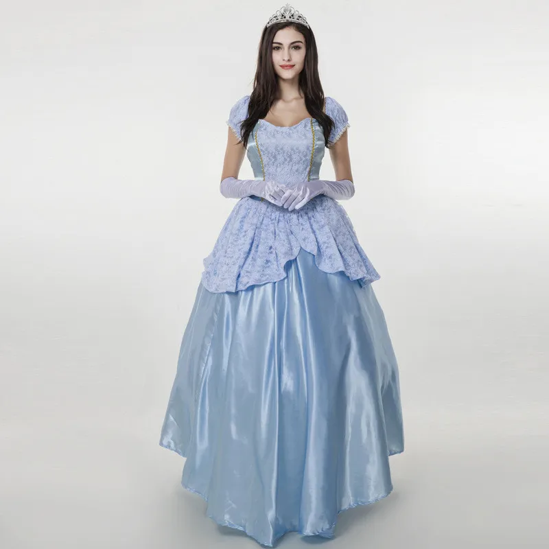 

Princess Cinderella Costume Adult Women Carnival Party Halloween Deluxe Ball Gown Long Dress With Petticoat
