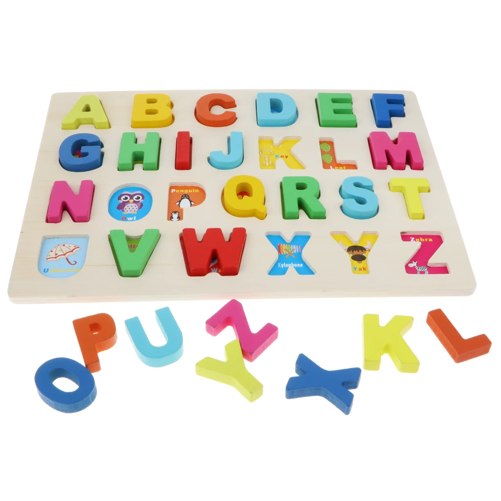 Деревянные блочный Алфавит Uppercase письмо головоломки доска Монтессори чтение соответствующие игры грамотность Обучающие пособия игрушка в подарок