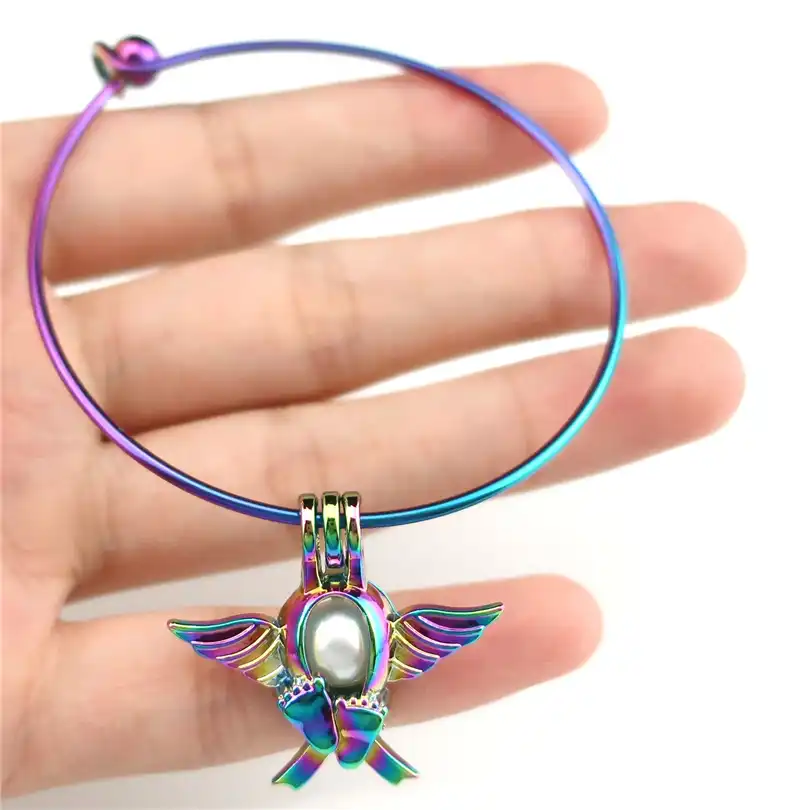 B C697 Rainbow Angel Ribbon Baby Foot Pearl Cage Bangles Steel Expandable Wiring Bracelets Bangles For Kids Girl Locket Pendants Bangles Aliexpress