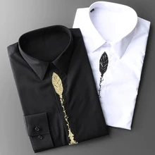 

New Ancient Rome feather embroidery placket 2018 spring summer new style vogue business white string long sleeve shirt man