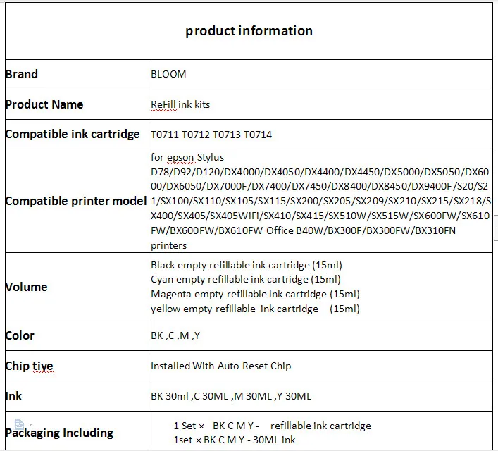 Набор для чернильных картриджей для epson 71 T0711 T0715 чернильный картридж для принтера epson Stylus SX215 SX218 SX400 SX405 SX405WiFi SX410 SX415 SX510W