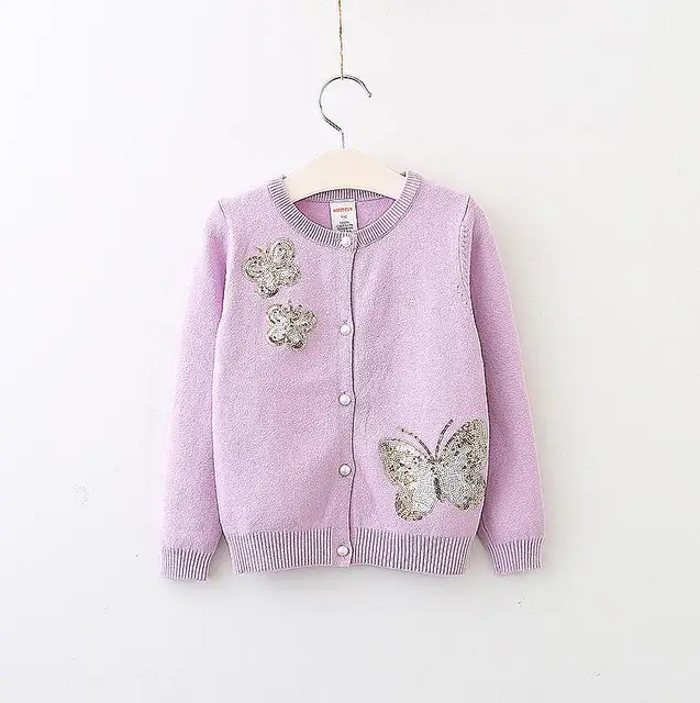 2017 New Baby Kids Fall Winter Cardigan Jacket Sequined Butterfly