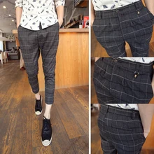 S-5XL! Gd мужские повседневные клетчатые брюки длиной до щиколотки мужские тонкие модные 9 брюки шаровары плюс размер брюки костюмы