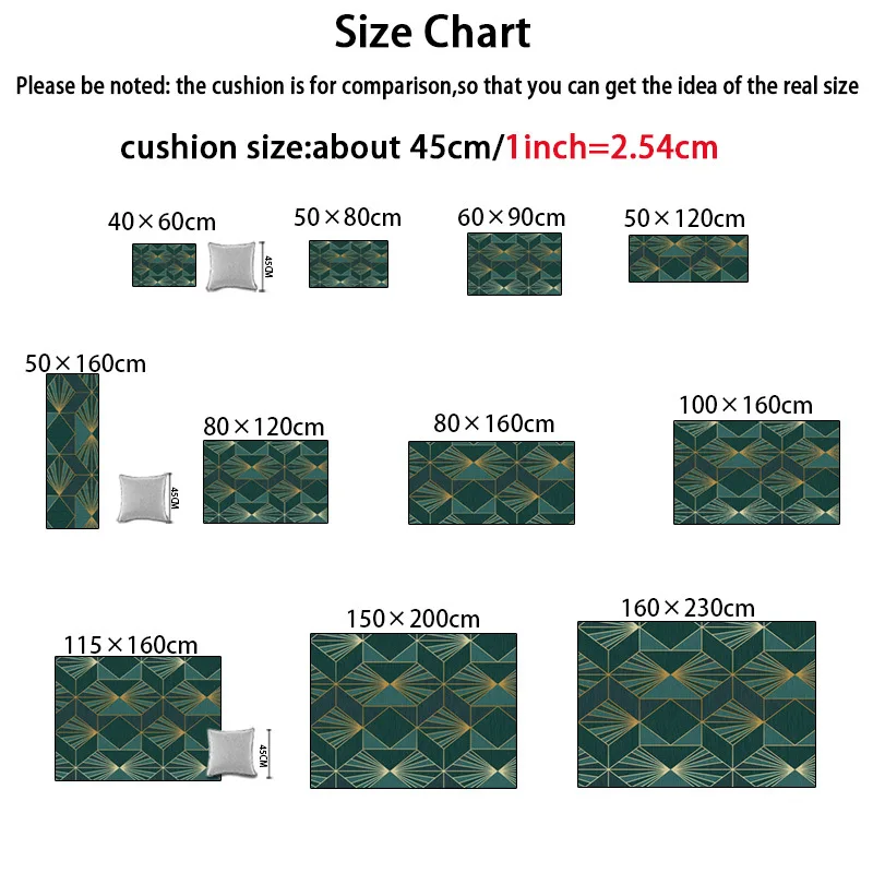 Модный Роскошный темно-зеленый золотой коврик с геометрическим рисунком, прикроватный ковер для гостиной, коврик для двери, нескользящий плюшевый напечатанный ковер на заказ