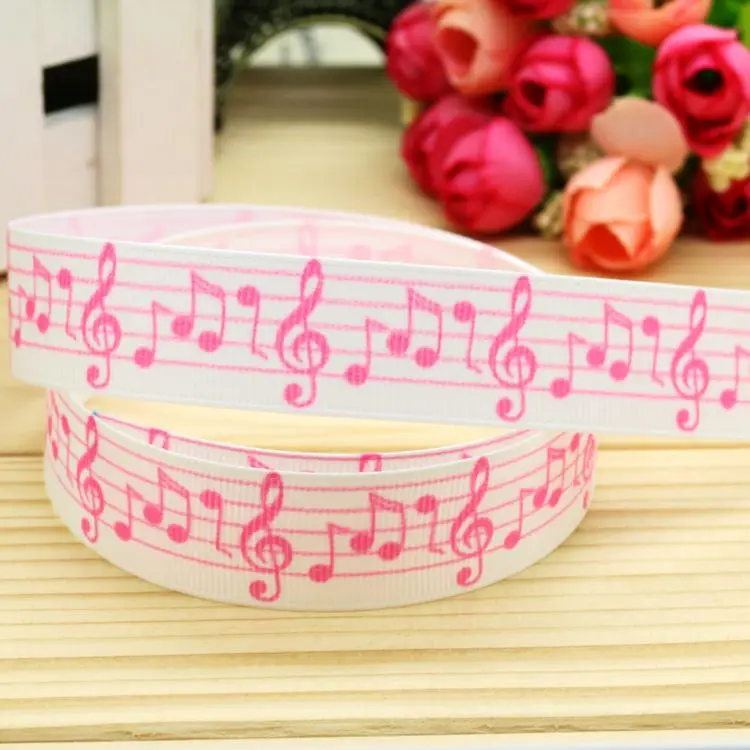 

7/8'' Free shipping musical note printed grosgrain ribbon hair bow headwear party decoration wholesale OEM 22mm H4601