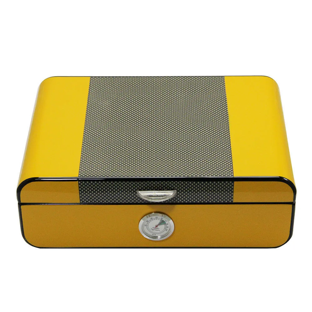 Yellow Cigar Case Cedar Wood Humidor with Cigar Hygrometer & Humidifier, can Hold 20 -30 Cigars