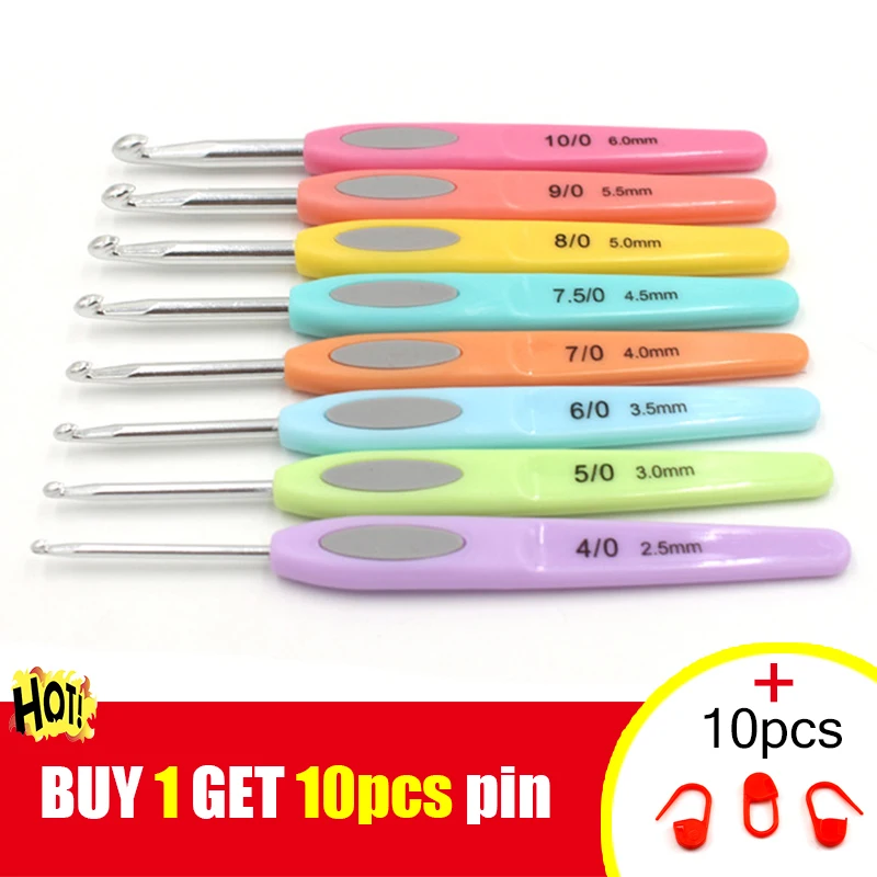 

Hot sale QJH Convenient 8 pcs / Set color plastic handle Aluminum Crochet Hooks Knitting Needles for Home Sewing Handmade Tools.