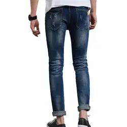 Джинсы мужские 2019 летние синие эластичные рваные Зауженные Брюки Корейская версия диких трендовых джинсов больше размеров 28-33 34