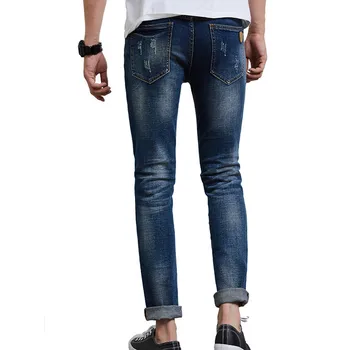 

Jeans Men 2019 Summer Blue Stretch Hole Slim feet pants Korean version of Wild trend jeans More Size 28-33 34