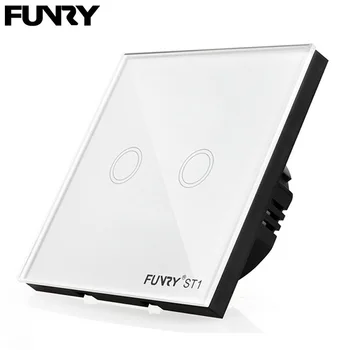 

FUNRY EU Standard 2 Gang 1 Way Touch Switch Fireproof Crystal Glass Switch Panel LED Smart Home Light Switch ST1 170V-240V